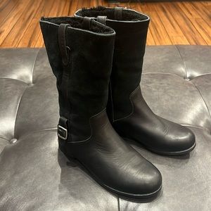 UGG Black Bellevue 1914 Leather Shearling Zip Fold Over Moto Boots Size 8